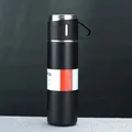 Black stainless steel vacuum flask with portable handle lid for hot and cold drinks - Black Cup