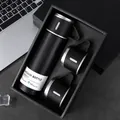 Matte black vacuum flask gift set with 500ml stainless steel bottle and two cups - 500ml / Black