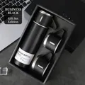 Set regalo borraccia termica nero opaco con bottiglia da 500ml e due tazze in acciaio - 500ml / Nero