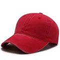 Vintage gewaschene rote Baumwoll Baseballkappe mit verstellbarem Riemen und Ösen - Einheitsgröße / Rot