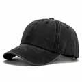 Vintage washed black cotton baseball cap with four-line stitched brim and distressed finish - L (58-60cm) / Washed 4-Stitch Brim / Vintage Washed - Black