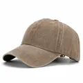 Vintage gewaschene Baumwoll-Baseballkappe in Khaki mit vierreihigen Schirmnahtdetails - L (58-60cm) / Gewaschene 4-Naht Krempe / Vintage-Look gewaschen - Khaki