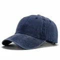 Vintage gewaschene marineblaue Baseballkappe mit Distressed-Finish und Verstellband - L (58-60cm) / Gewaschene 4-Naht Krempe / Vintage-Look gewaschen - Dunkelblau