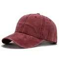 Vintage washed cotton baseball cap in wine red with four-line brim stitching - L (58-60cm) / Washed 4-Stitch Brim / Vintage Washed - Wine Red