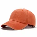 Vintage washed distressed cotton baseball cap in orange color for men and women sun protection - L (58-60cm) / Washed 4-Stitch Brim / Vintage Washed - Orange