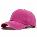 Vintage washed rose red cotton baseball cap with distressed stitching detail for unisex - L (58-60cm) / Washed 4-Stitch Brim / Vintage Washed - Rose Red