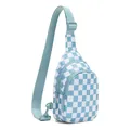 Stylish light blue checkered waterproof nylon sling bag for sports and casual daily wear - Blue