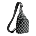 Borsa a tracolla in nylon a scacchi grigi e neri con tracolla regolabile e zip - Grigio nero