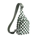 Dettaglio della borsa monospalla in nylon a scacchi verdi e bianchi con tracolla regolabile - Verde Scuro