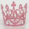 Delicate pink mini alloy crown cake topper decorated with elegant white pearls - Pink