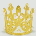 Gold alloy mini crown cake topper with elegant pearl decorations for wedding cakes - Gold