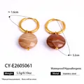 Elegant gold hoop earrings with natural stone drops in hypoallergenic stainless steel - Earrings (CY-E2605061) / Tan