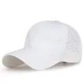 White breathable quick-dry baseball cap featuring laser-cut ventilation holes for summer - Adjustable / Large Size White