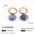 Stainless steel gold hoop earrings with blue and white speckled natural stone pendants. - Earrings (CY-E2605062) / Blue & White