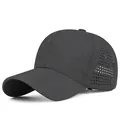 Breathable quick-dry dark gray baseball cap featuring laser-cut ventilation holes for summer - Adjustable / Large Size Dark Gray