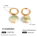 Gold-plated stainless steel hoop earrings with round green natural stone charms - Earrings (CY-E2605063) / Pale Green
