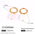 Elegant gold hoop earrings with square natural pink stone pendants in minimalist style. - Earrings (CY-E2605064) / Pink