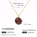 Elegante collar de acero inoxidable dorado con colgante de piedra natural a rayas marrones - Collar (CY-N2605061)