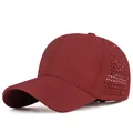 Dark red adjustable quick-dry breathable baseball cap with laser ventilation holes - Adjustable / Large Size Wine Red