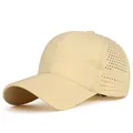 Adjustable quick-dry breathable baseball cap with laser-cut holes in beige color - Adjustable / Large Size Beige