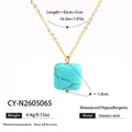 Collar con colgante de piedra turquesa cuadrada y cadena de acero inoxidable dorado - Collar (CY-N2605065)