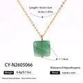 Collar de piedra natural verde cuadrada con cadena de acero inoxidable dorado - Collar (CY-N2605066)