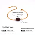 Pulsera de acero inoxidable dorada con un colgante redondo de piedra natural marrón - Pulsera (CY-B2605061)