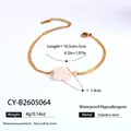 Elegante pulsera de acero inoxidable dorado con un colgante cuadrado de piedra natural rosa - Pulsera (CY-B2605064)