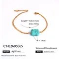 Pulsera de doble cadena de acero inoxidable con un colgante cuadrado de piedra turquesa - Pulsera (CY-B2605065)