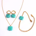 Juego de joyas de piedra cuadrada turquesa con collar pulsera pendientes dorados - Conjunto de Joyas (CY-BEN2605065)