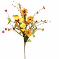 Primer plano detallado de un ramo artificial de girasoles y eucalipto con dimensiones - Altura 58cm / Tallo Individual Mezcla Luna de Otoño