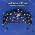 Detalle de tiara de telaraña negra con diamantes de imitación para Halloween - Negro/Circonita Blanca
