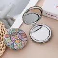 Retro patterned round folding makeup mirror with glitter finish and double-sided design - Pattern Style 1