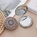 Vintage mandala pattern round folding compact mirror with glitter finish double-sided - Pattern Style 2