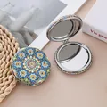 Vintage patterned round folding pocket mirror with colorful geometric mandala design - Pattern Style 4