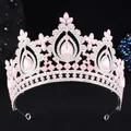 Elegante barocke Brautkrone mit rosa Kristallen für Hochzeiten und glanzvolle Festlichkeiten - Schwere Versilberung mit klaren Strasssteinen & rosa Opal