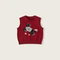 Red knitted children's vest with cartoon horse embroidery, cozy cotton blend sweater tank - Red Cy86080 / 80