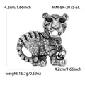 Vintage silver tiger brooch with sparkling rhinestones and black crystal eyes pin - Antique Silver - Silver Color 2075-SL