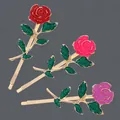Elegant forest style rose enamel hair clips set in red pink and purple gold alloy - Sweet Rose Hair Clips HS-J6523 (3 Pieces)
