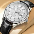 Men's fashion quartz watch featuring a white textured dial with day-date and leather strap - Silver Case White Dial Black Leather Strap