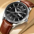 Elegant men's quartz watch featuring a black textured dial and a brown leather strap. - Silver Case Black Dial Brown Leather Strap