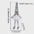 Detail view showing dimensions of a grey snowflake knit Christmas gnome with lights - Long Leg / Gray