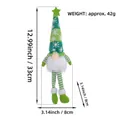 Detailed view of a green Christmas gnome plush with size and weight measurements - Long Leg / Green