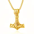 Detailed golden Viking Mjölnir Thor's hammer pendant necklace made of stainless steel - Thor's Hammer Style / Gold