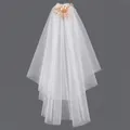 Elegant two-tier wedding veil with pearl and rose gold floral hair comb accessory - Metal Flower Bridal Veil HS-J7292G