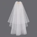 Elegant white double-layer bridal veil with a decorative pearl flower hair comb for wedding - Minimalist Pearl Bridal Veil HS-J7291G