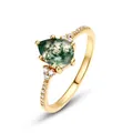 Exquisite moss agate ring featuring a pear-shaped natural stone with gold-plated finish - US8# / Gold (Teardrop 6*8MM) (RG016479)