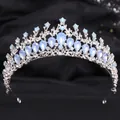 Couronne de mariée de luxe avec élégants strass bleu clair en forme de larme - Argent Avec Strass Blanc Et Bleu Gelée