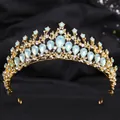 Diadème de mariée de luxe avec cristaux bleus en forme de goutte et finition dorée SKU - Imitation or 18 carats avec strass blanc et strass vert gelée