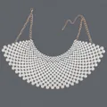 Elegant handmade white mesh pearl collar necklace with adjustable gold chain. - Elaborate Pearl Necklace Shawl NS-J6600GPEARL